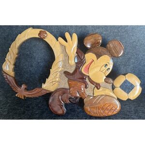 VINTAGE Mickey Mouse Soccer Wooden Picture Frame 14" X 9"‎